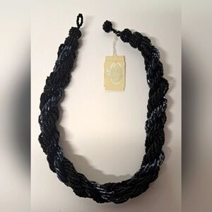 Catherine Stein Elegant Black Beaded Necklace Twisted Chunky Statement Choker